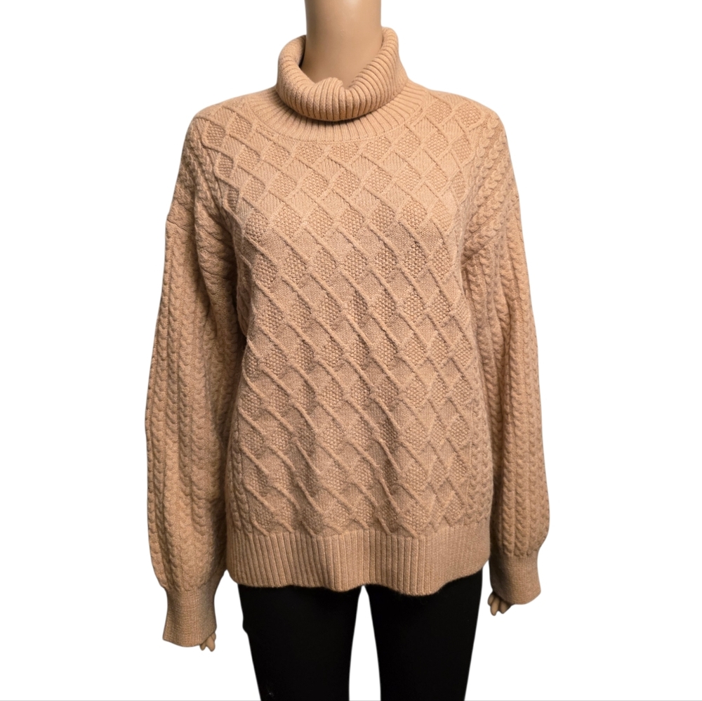Cozy Cable Knit Turtleneck Sweater - Tan Size L